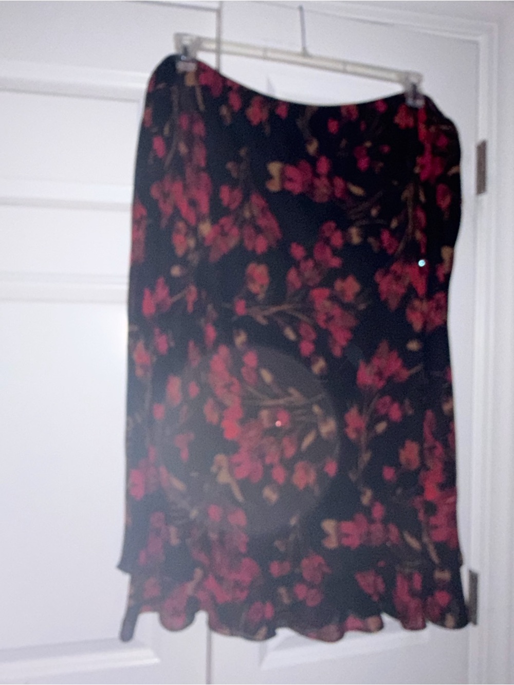 JM Collection Black Maxi Skirt with Red Floral Print